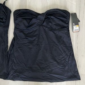 Black tankini strapless. One in size S. Never worn. One Size M. Excellent cond.